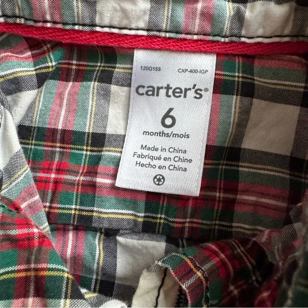 Carter’s Plaid Check Christmas Poplin Shirt Button Up Collared Baby Boy 6M